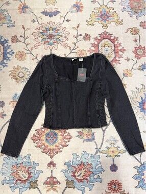 Levi’s Black Denim Corset Top Women’s M Square Neck Long Sleeve